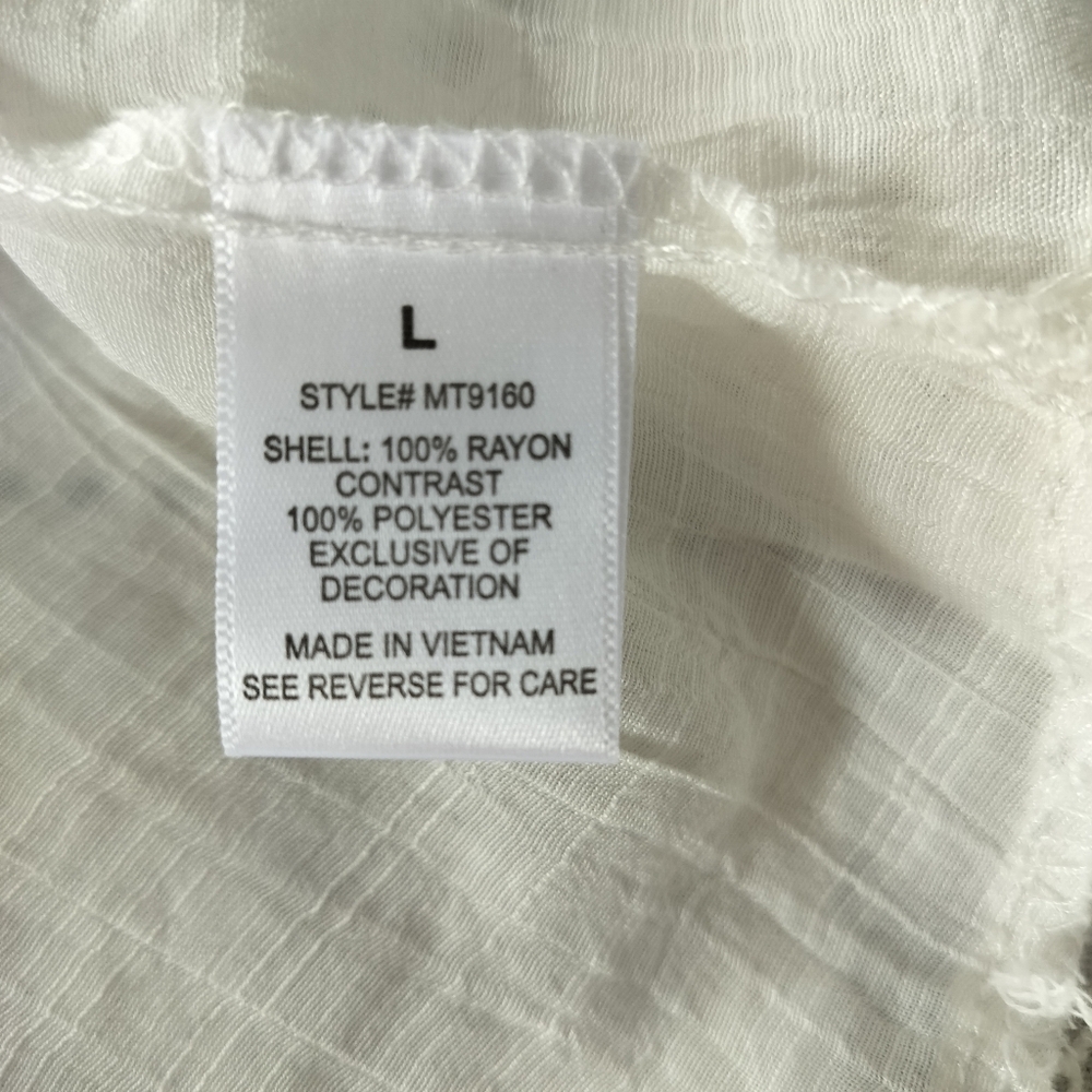 Always Indigo White gauze peasant blouse Size L Cottagecore Boho Chic Peasant - Picture 7 of 8